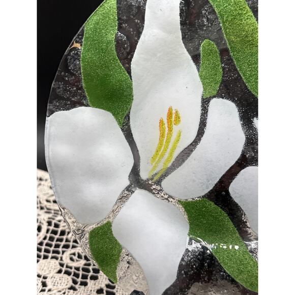 Sydenstricker Fused Art Glass Elephant Ear Orchid Bread & Butter Plate - Picture 2 of 6